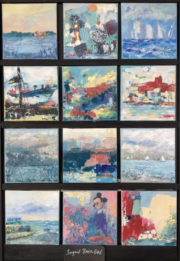 Plusieurs peintures semi-figuratives contemporaines d'Ingrid Britt-Giré, artiste peintre et sculptrice à La Rochelle
